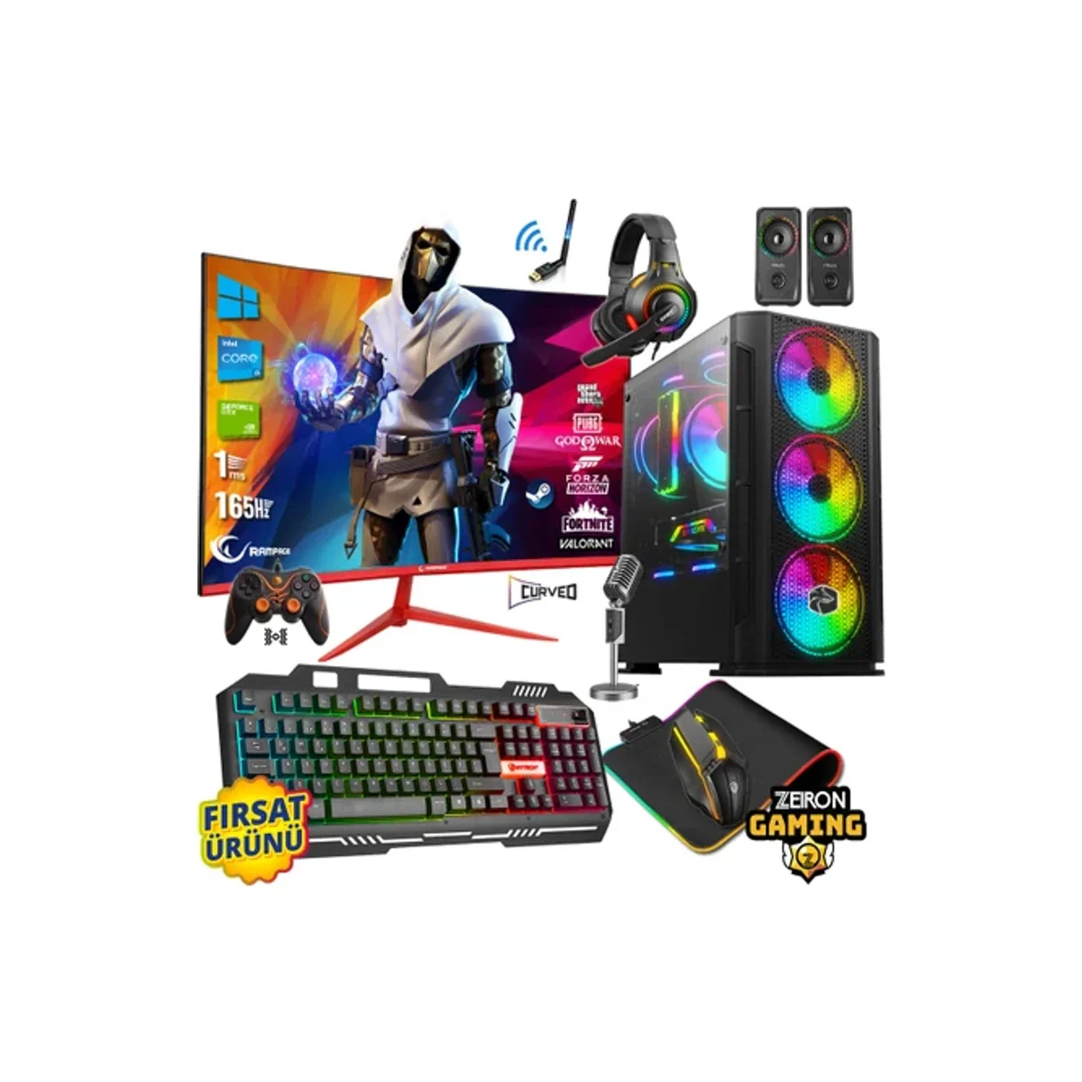 Zeiron Galaxy Ryzen 5 5500 16GB DDR4 512GB NVMe M.2 SSD RX580 8GB 24" 165Hz Hazır Sistem Oyuncu Bilgisayarı