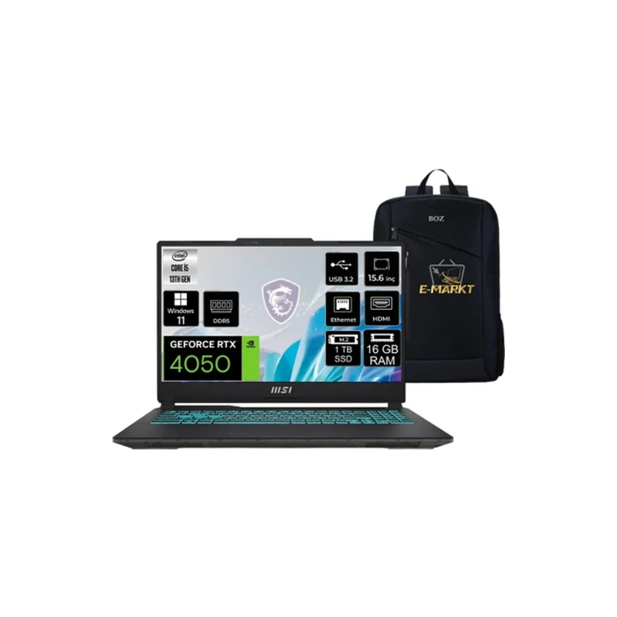 MSİ MSI Msı Cyborg 15 A13VE-2268XTRNN Intel Core I5 13420H 16GB 1tb SSD RTX4050 Windows 11 Pro 15.6